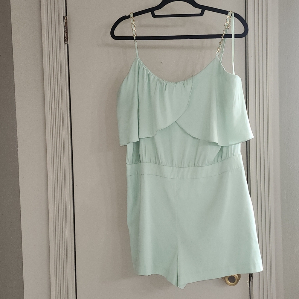 bebe Mint Green Ruffle Mini Dress with Chain Straps
